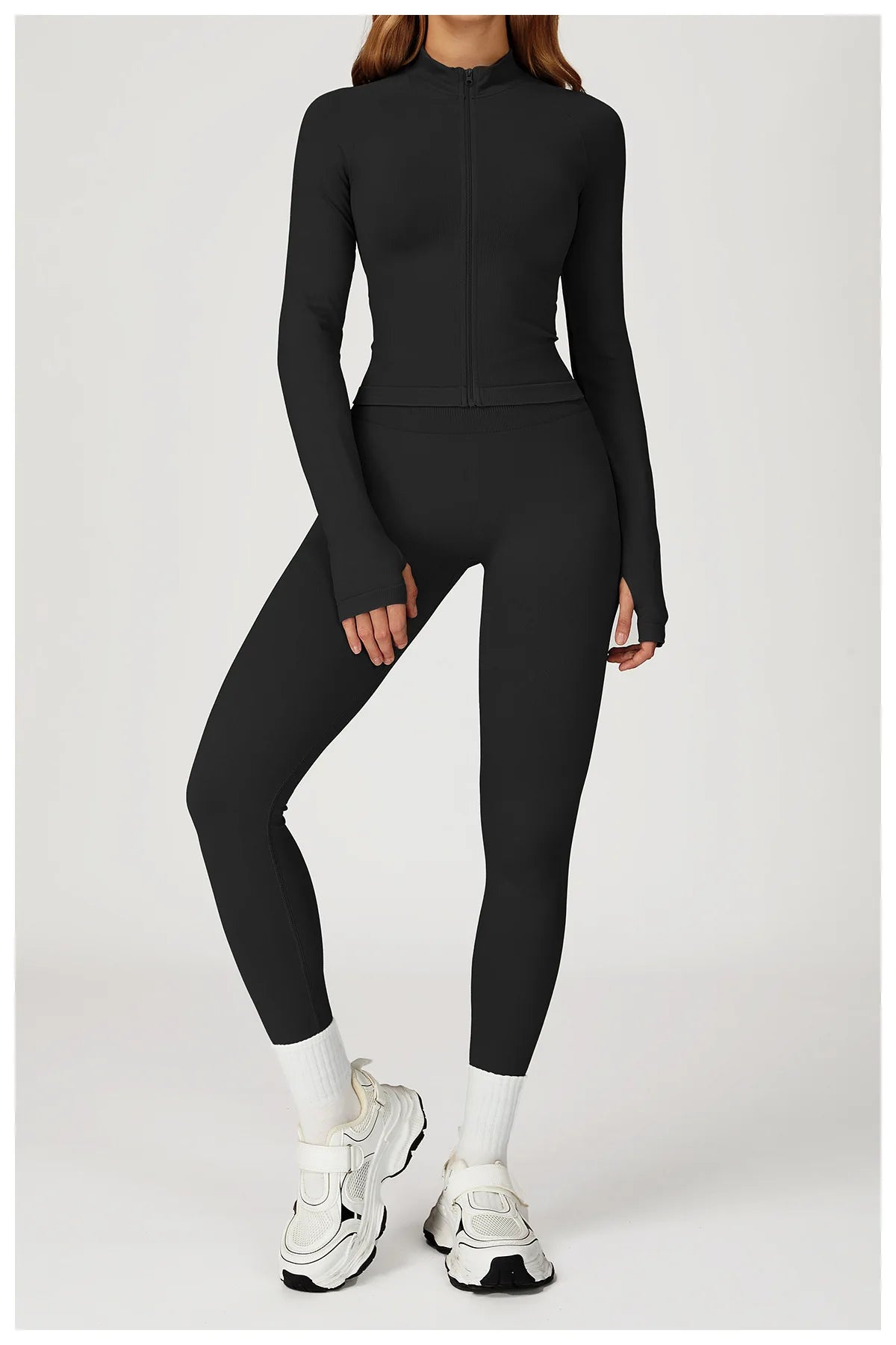Seamless Zipper Jacket Women Crop Top Yoga T-shirts Solid Sports Top Long Sleeve Running Shirts Quick Dry Fitness Gym Sport Wear
