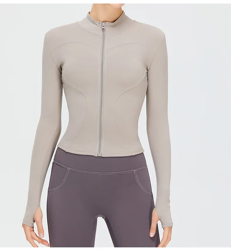Zipper Jacket Women Sports Long Sleeve Push Up Fitness Yoga Shirt Gym Top Activewear Running Coats Workout Clothes Woman Jacket