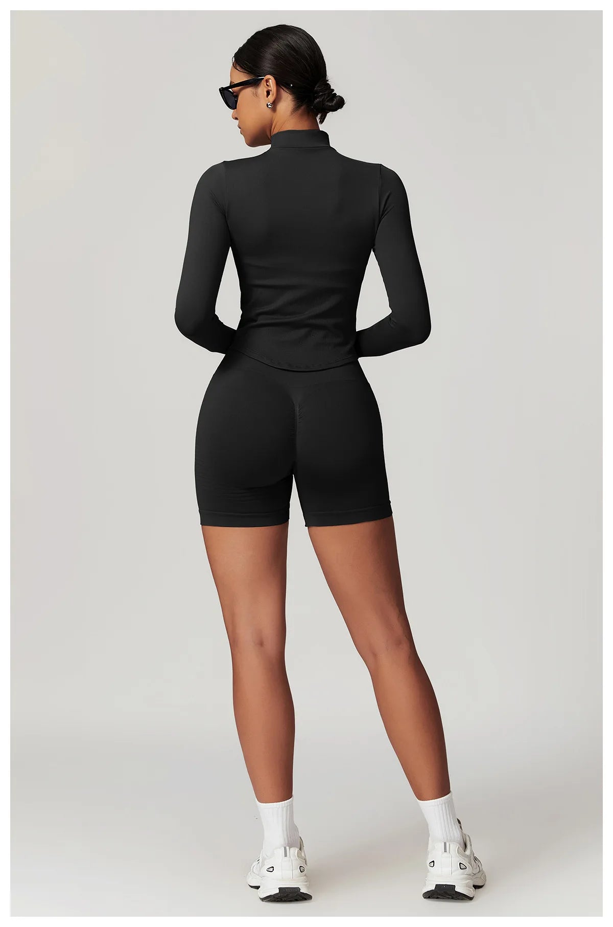 Ribbed Yoga Tops Women's Standing Collar Yoga Long Sleeved Sports Jacket Running Training Fitness Top Gym Workout Running Shirt