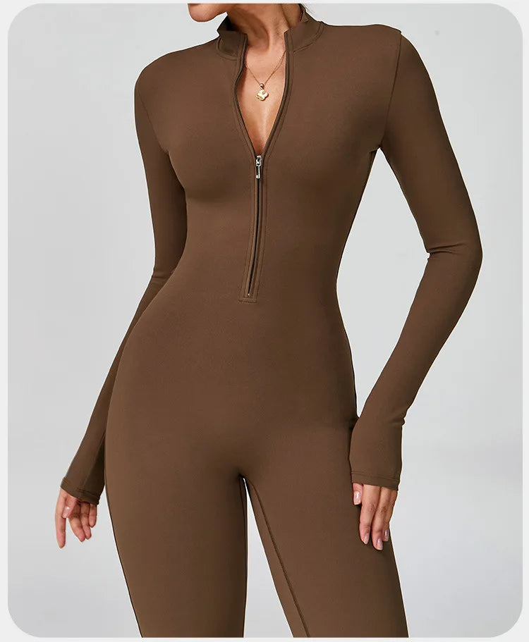 Gym Jumpsuit Women Rompers Fitness Suit Sports Overalls for Woman Tracksuit Yoga Clothing Zipper Long Sleeved Workout Sportswear