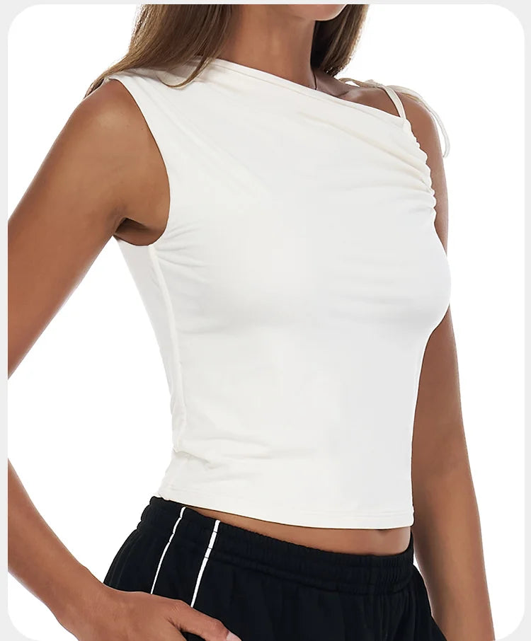 Sexy Shoulder Sports Shirt Vest Loose Breathable Quick Drying Top Gym Running Fitness Yoga Clothing Lightweight Tops For Women