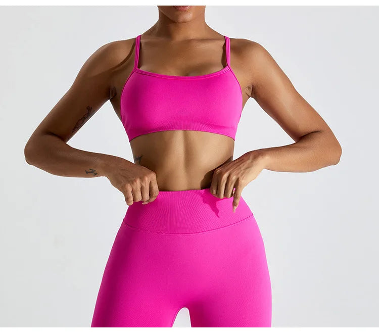 Seamless Soft Cross Back Women Sports Underwear Fitness Bra Tights Yoga Vest High Strength Shockproof Gym Sports Top Push Up Bra