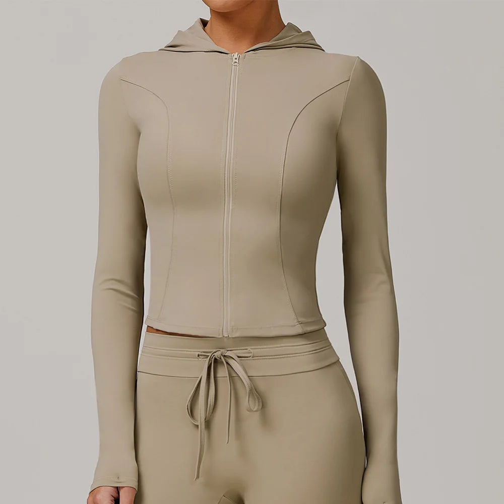 Women's Jacket Hooded Cardigan Tight Quick-dry Sports Fitness Coat Running Training Shirt Yoga Clothes Long Sleeve Sport Jacke
