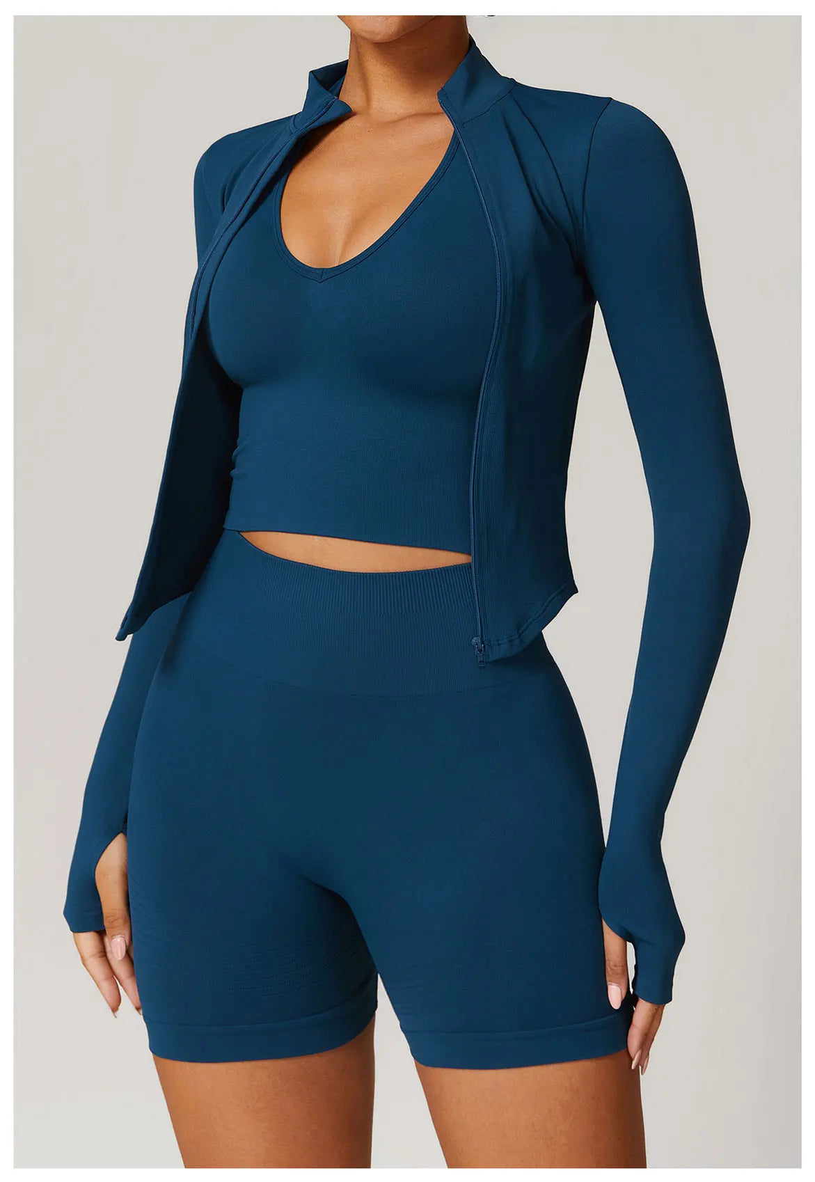 Ribbed Yoga Tops Women's Yoga Long Sleeved Standing Collar Sports Jacket Running Training Fitness Top Gym Workout Running Shirt