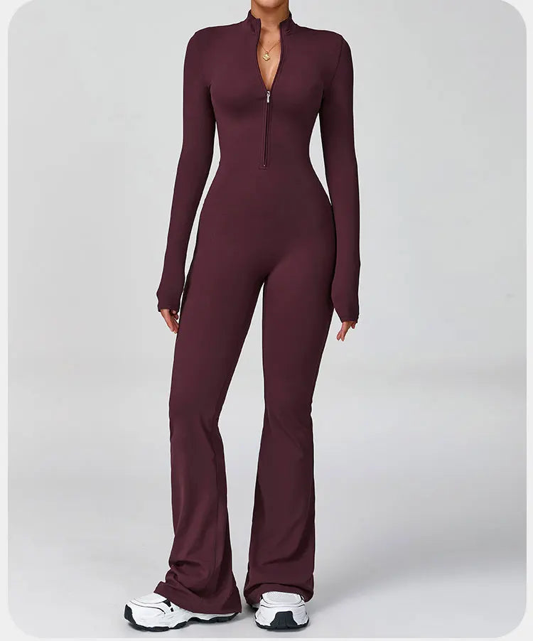 Gym Jumpsuit Women Rompers Fitness Suit Sports Overalls for Woman Tracksuit Yoga Clothing Zipper Long Sleeved Workout Sportswear
