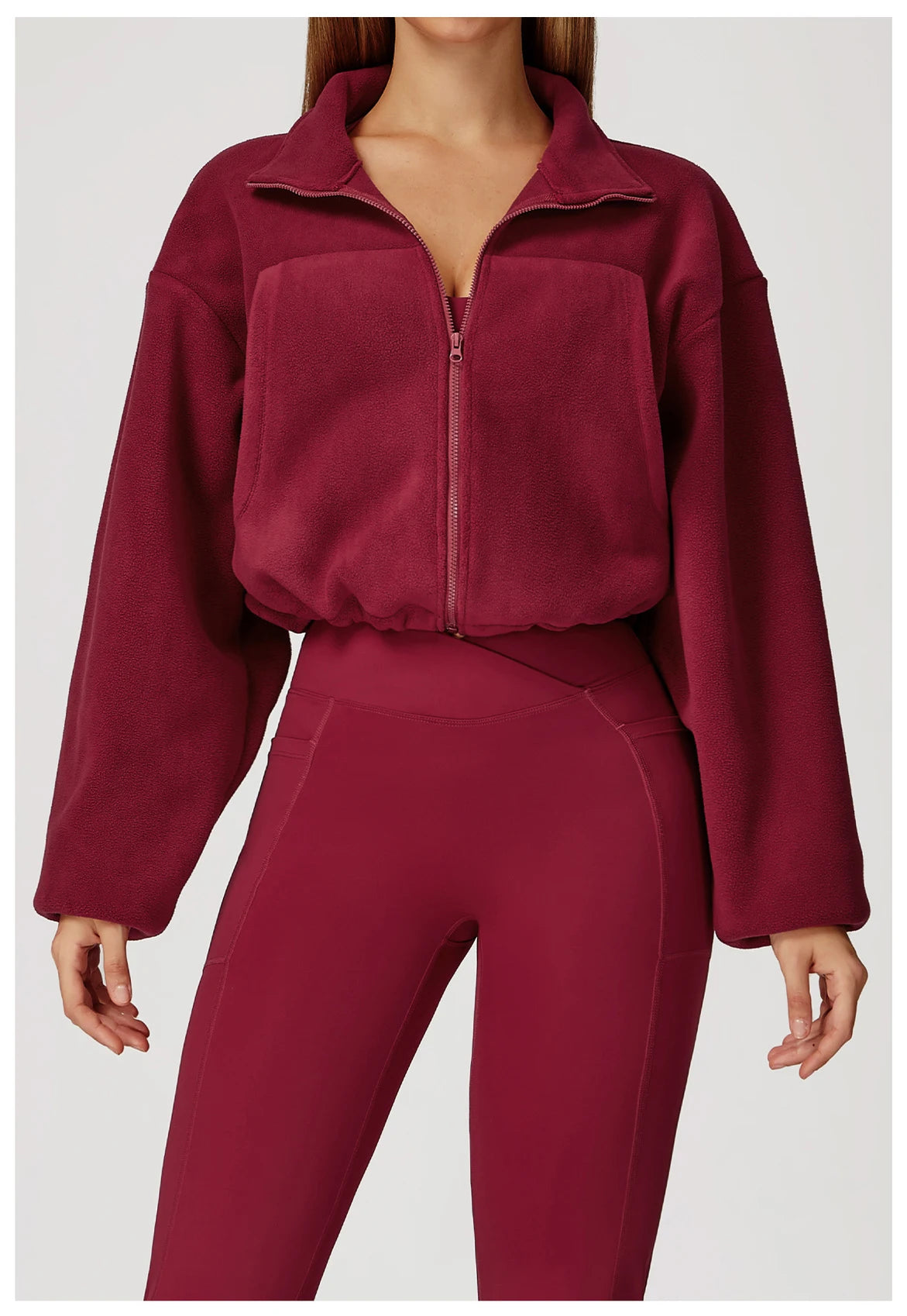 Winter Yoga Jacket Women Long Sleeved Stand Up Collar Windproof Warm Fleece Drawstring Jacket Running With Fleece Sports Jacket