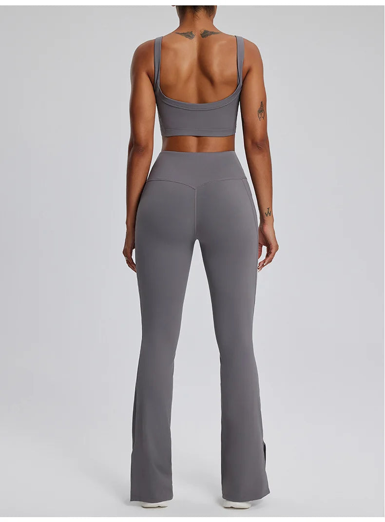 2PCS Yoga Suit Gym Set Women Clothes Running Tracksuit Workout Long Sleeve High Waist Bell-bottoms Sports Shirt Yoga Clothing