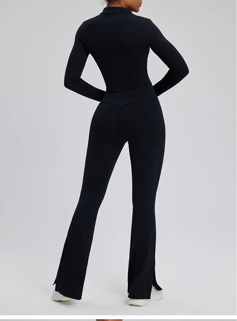 2PCS Yoga Suit Gym Set Women Clothes Running Tracksuit Workout Long Sleeve High Waist Bell-bottoms Sports Shirt Yoga Clothing
