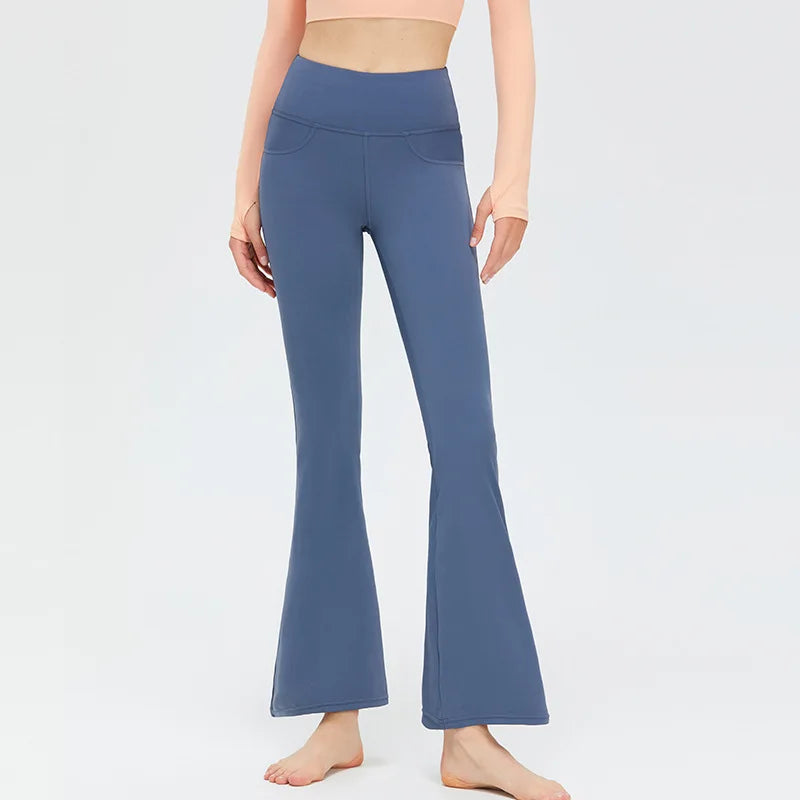Flare Legging Pocket Yoga Pants Women Bell-bottoms Workout Yoga Trousers High Waist Tight Fitness Pants Gym Sports Wide Leg Pant