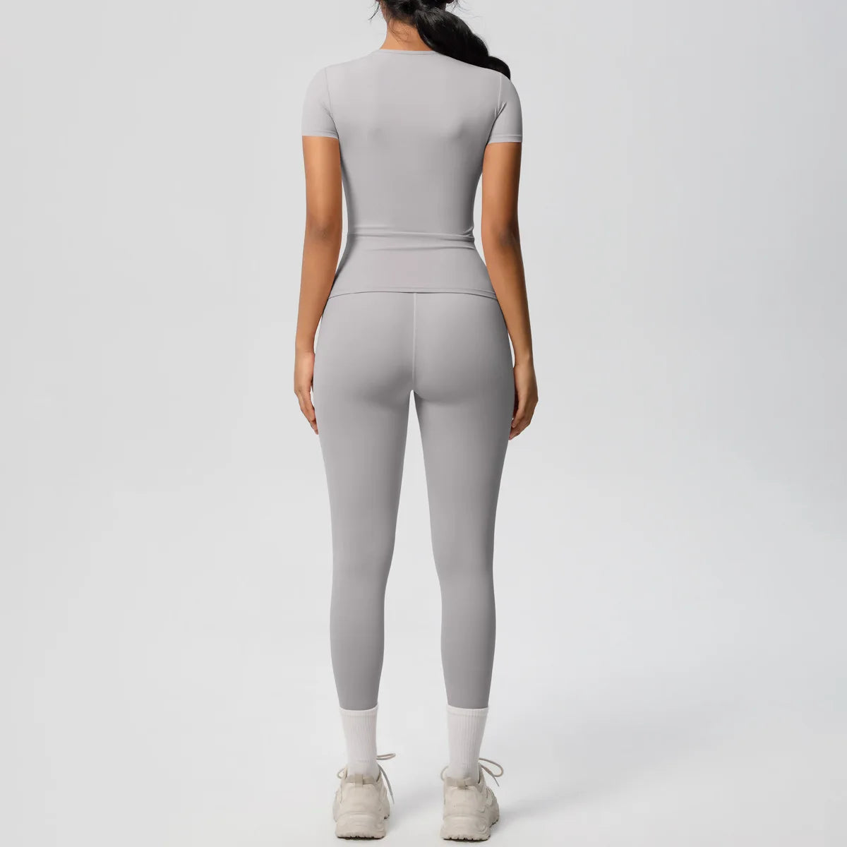 2PCS Yoga Set Women's Tracksuit Quick-Drying Gym Leggings Set Short Sleeve Breathable Gym Yoga Slim Fitness Active Top