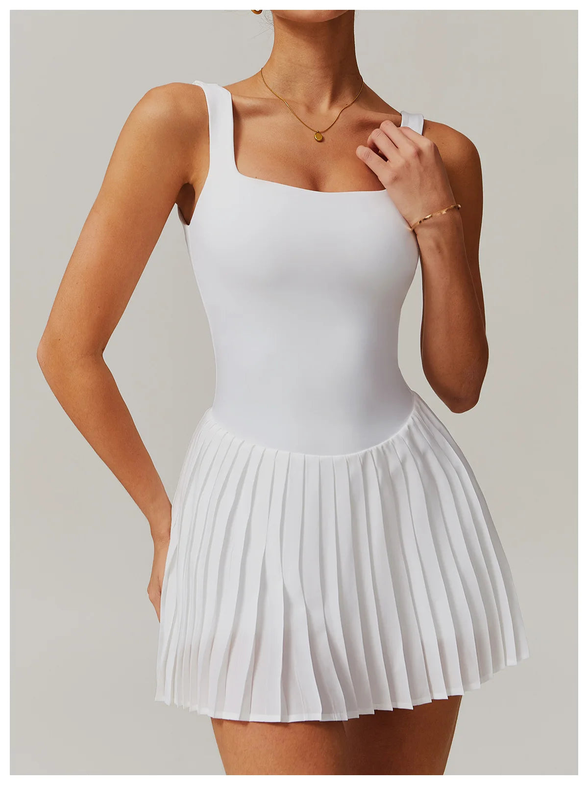 Yoga Set Naked Tennis Dress Women's Jumpsuit Bottom anti Glare Fitness Clothes Sports Running Pockets Pleated Skirt Sports Dress