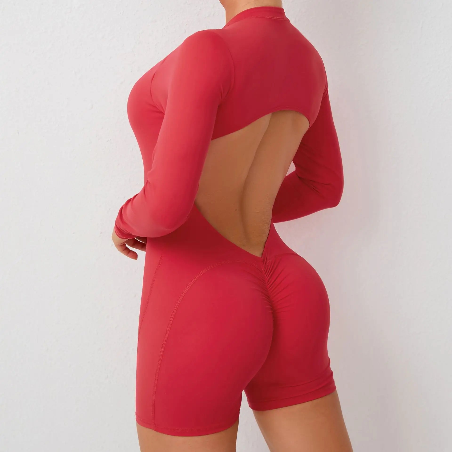 Sexy Back V Jumpsuit Women Tracksuit Yoga Set Sports Zipper Rompers Gym Long Sleeve Fitness Suit Gym Workout Bodysuit