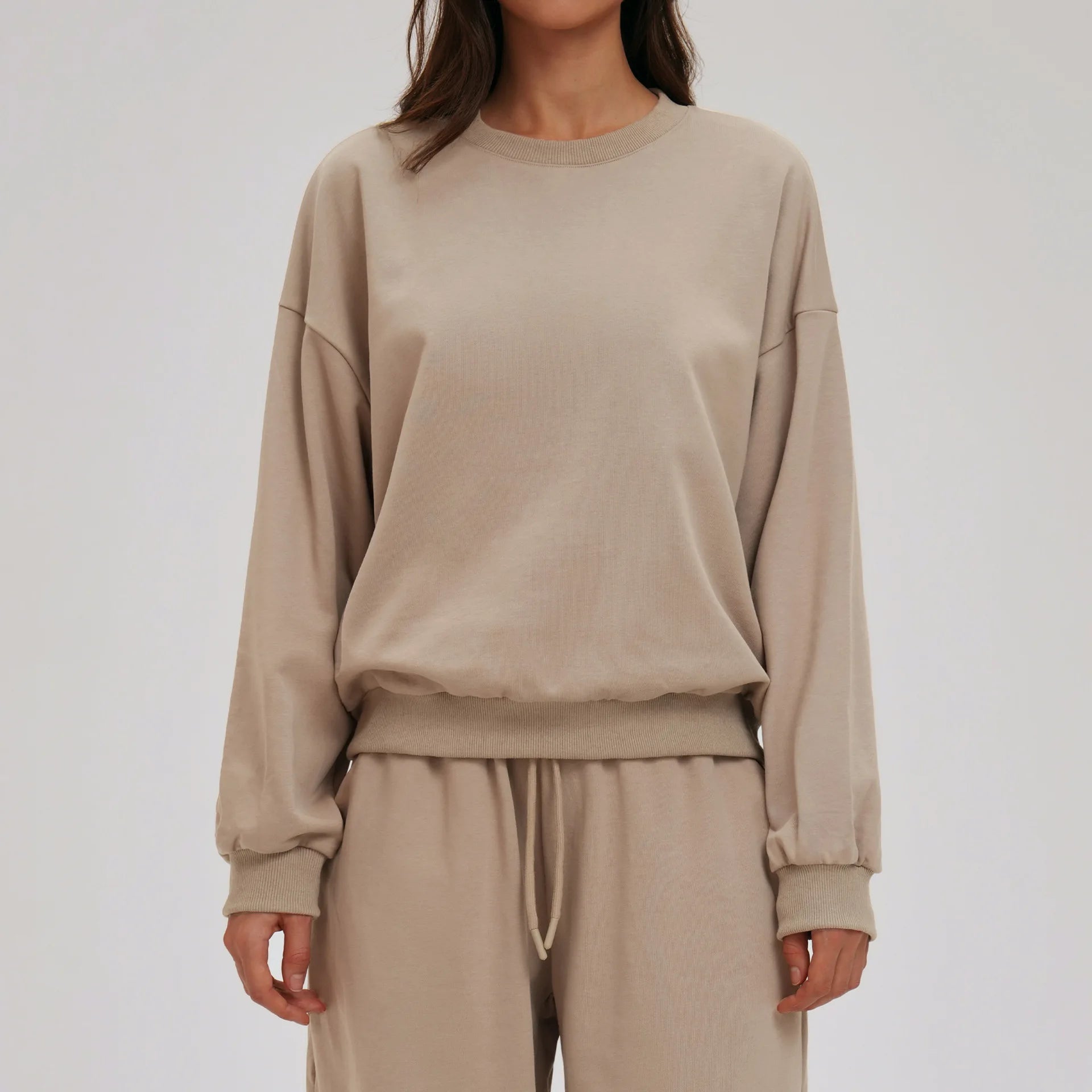Knitted Round Neck Sports Hoodie for Women Long Sleeves for Outerwear Casual Loose Hoodie Running Top Fitness Sportswear