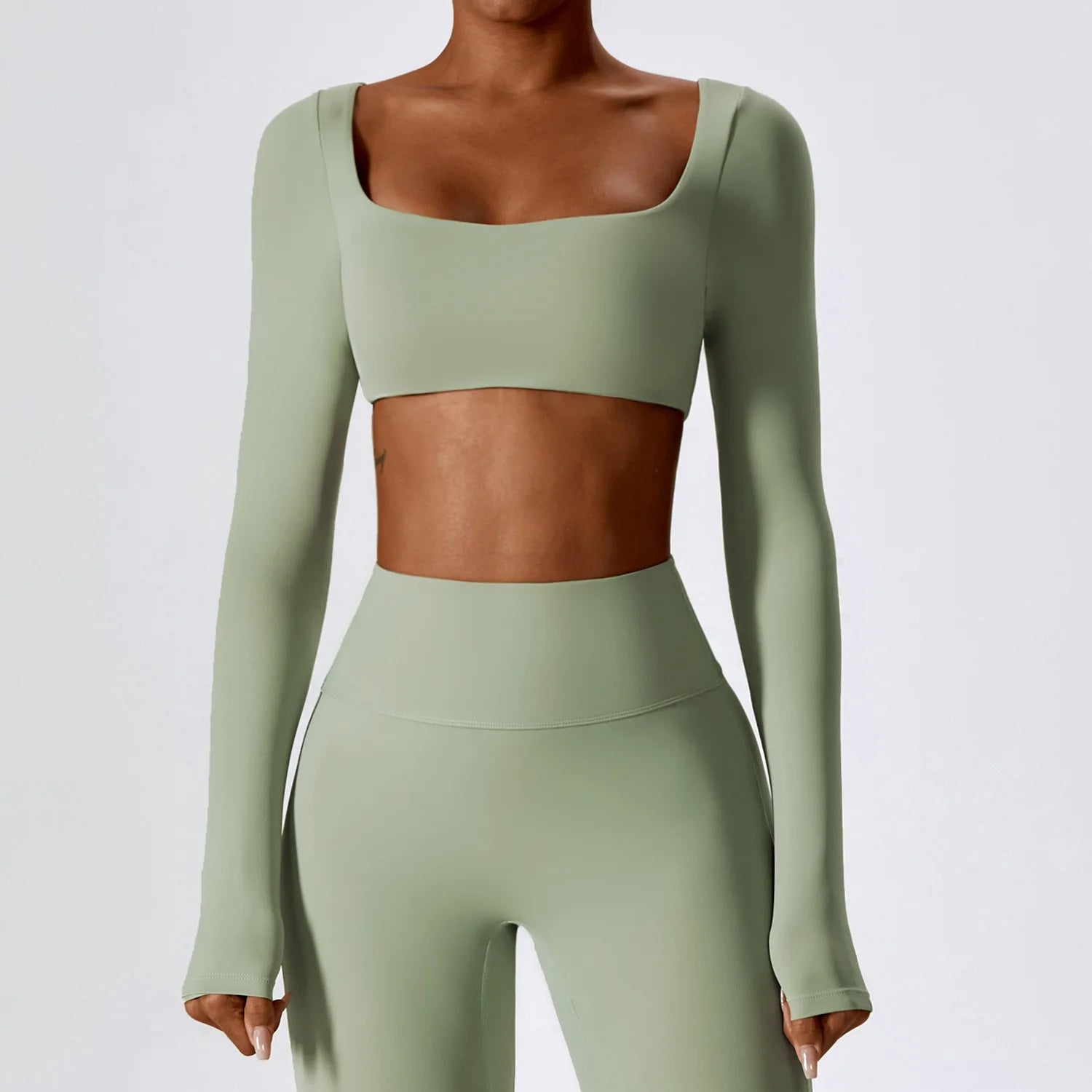 Women Yoga T-shirts Crop Tops Solid Sports Top Long Sleeve Running Shirts Sexy Exposed Navel Quick Dry Fitness Gym Sport Wear