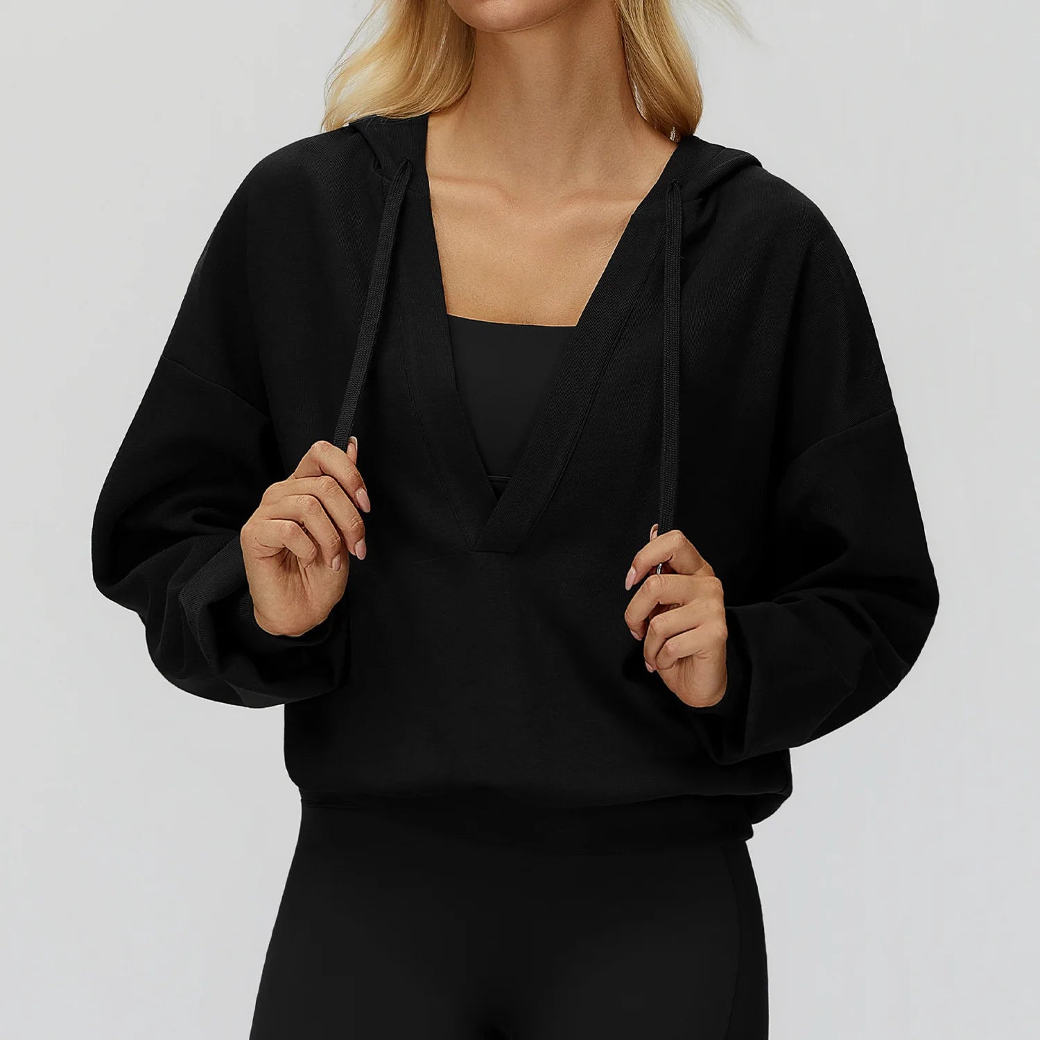 Autumn New Yoga Long Sleeved Women's Hooded Jacket V-neck Loose and Comfortable Outerwear Outdoor Running Workout Sports Jacket