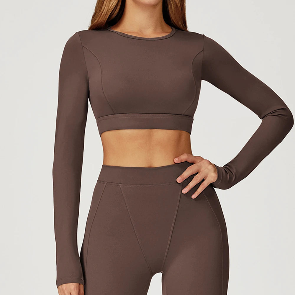 Women Yoga Shirts Crop Top Yoga Long Sleeves Shirts for Women Yoga Sports Running Fitness Gym Clothes Push Up Workout Tops