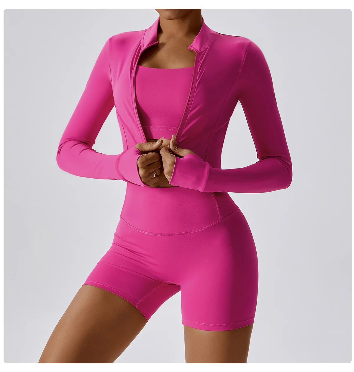 Women Outdoor Sports Long Sleeved Slim Yoga Clothes Quick Dry Zipper Cardigan Stand Up Collar Jacket Running Fitness Jacket Top