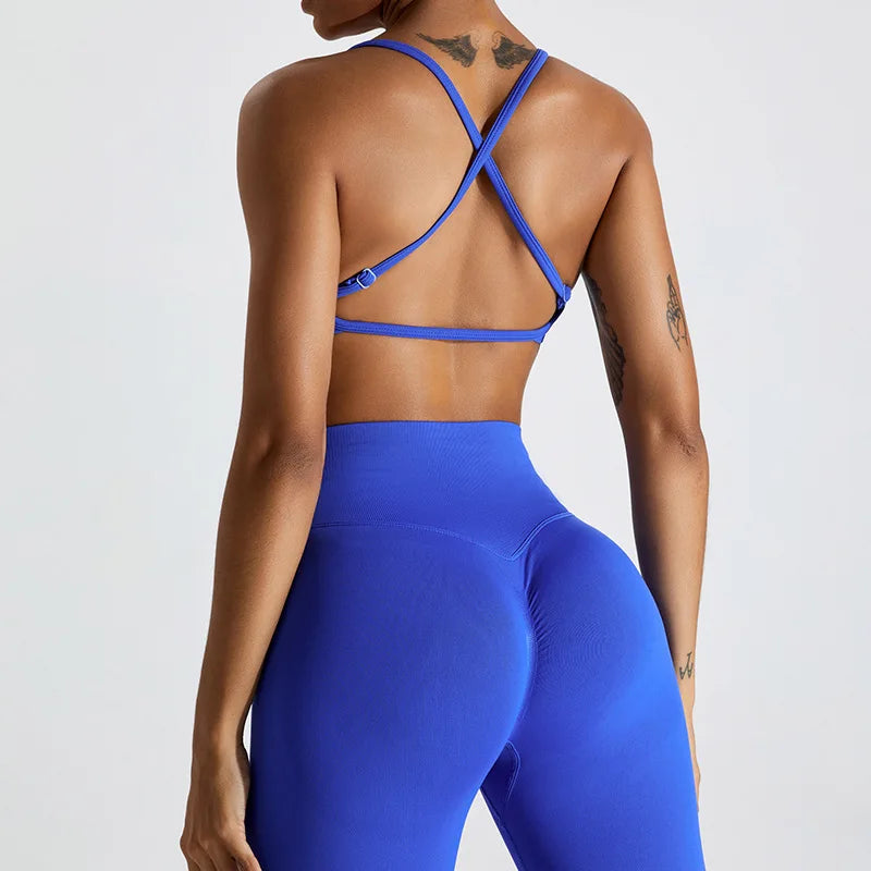 Seamless Soft Cross Back Women Sports Underwear Fitness Bra Tights Yoga Vest High Strength Shockproof Gym Sports Top Push Up Bra