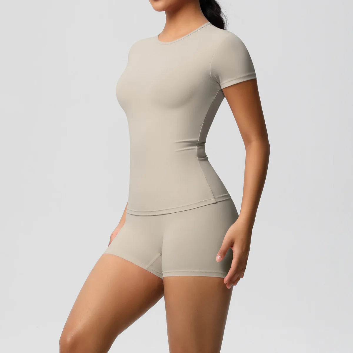 UREN 2PCS Gym Set Summer Short Sleeve Breathable Stretchy GYM Yoga Slim Fitness Active Top Women's Quick-Drying Cycling Short