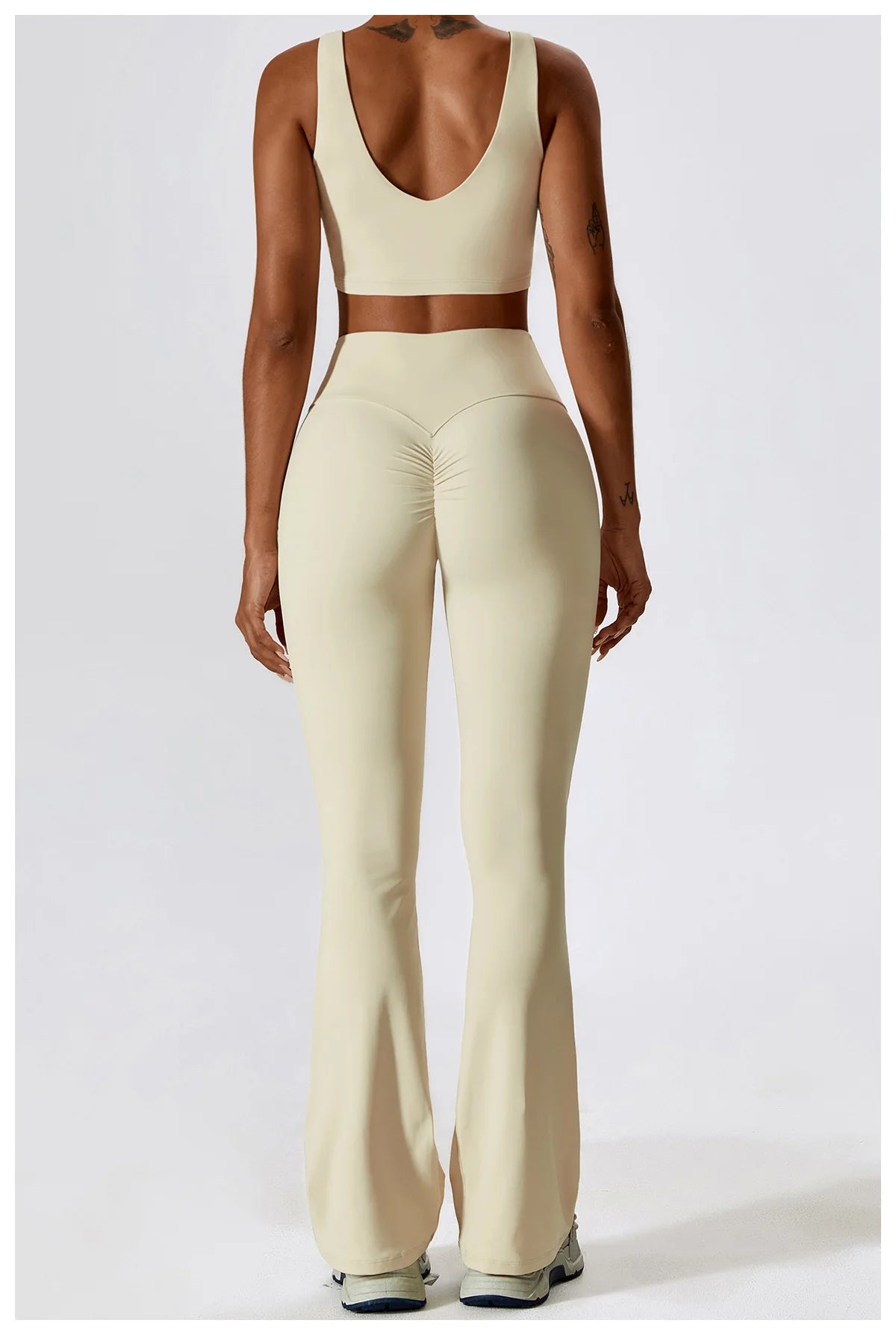 Women Tracksuit Gym Yoga Suit 2PCS Tight Fitting Sports Set Workout Breathable T Shirts Bra Tank Top Loose Bell-bottoms Leggings