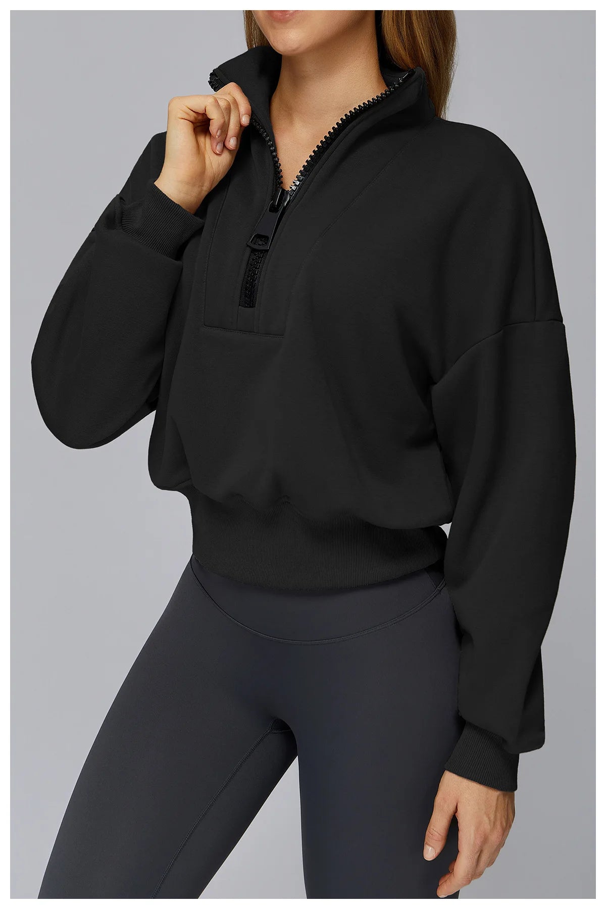 Winter Sports Hoodie Yoga Long Sleeved Women's Stand Collar Loose Windproof Hoodie Warm Long Sleeved Casual Outdoor Sports Top