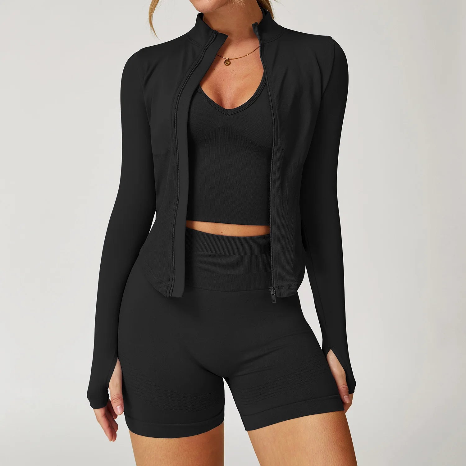 Seamless Yoga Set 3PCS Women Sportswear Workout Clothes Athletic Wear Gym Legging Fitness Bra Crop Top Long Sleeve Sports Suits