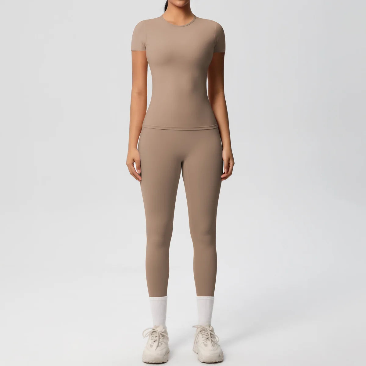 2PCS Yoga Set Women's Tracksuit Quick-Drying Gym Leggings Set Short Sleeve Breathable Gym Yoga Slim Fitness Active Top