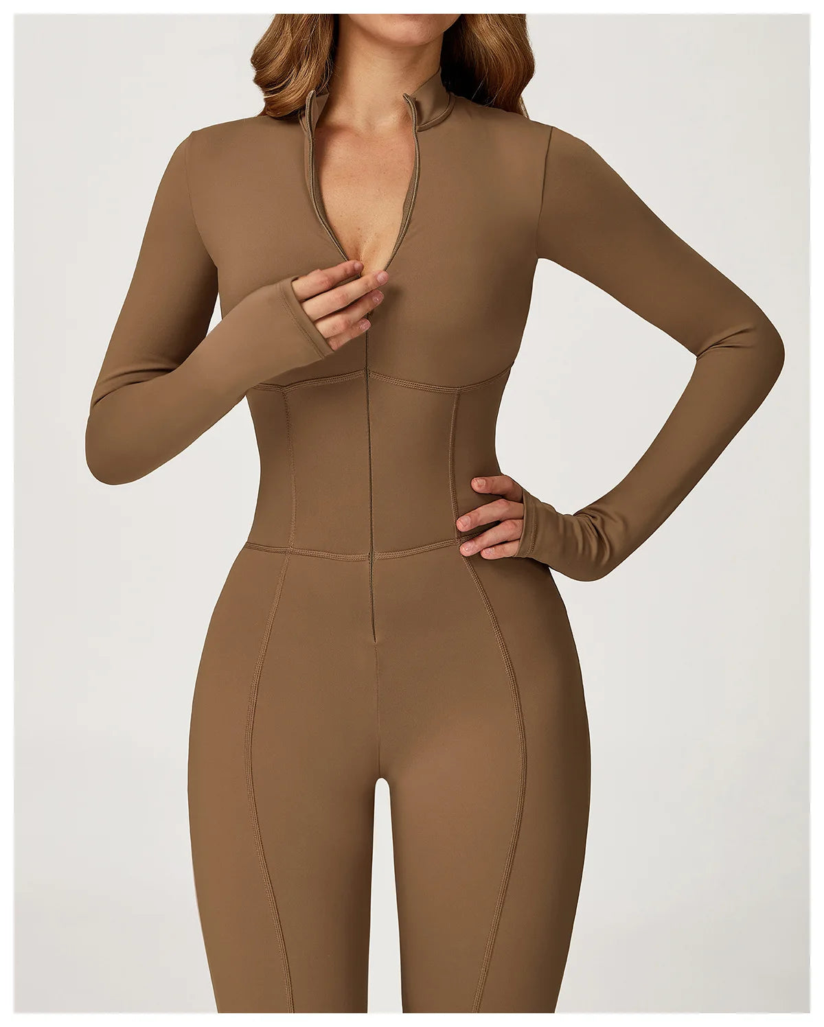 Yoga Overalls Long Sleeved Women's Sportswear Gym Boilersuit Zipper Jumpsuits Workout High-intensity Fitness Skin-tight Garment