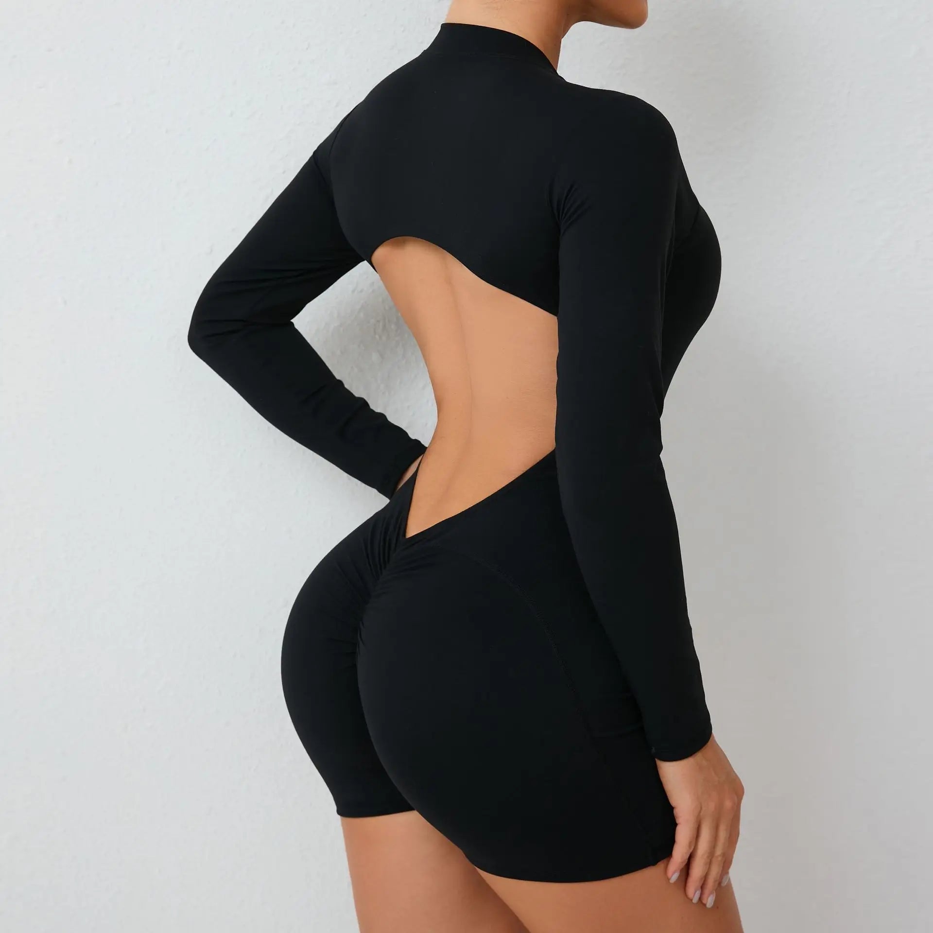 Sexy Back V Jumpsuit Women Tracksuit Yoga Set Sports Zipper Rompers Gym Long Sleeve Fitness Suit Gym Workout Bodysuit