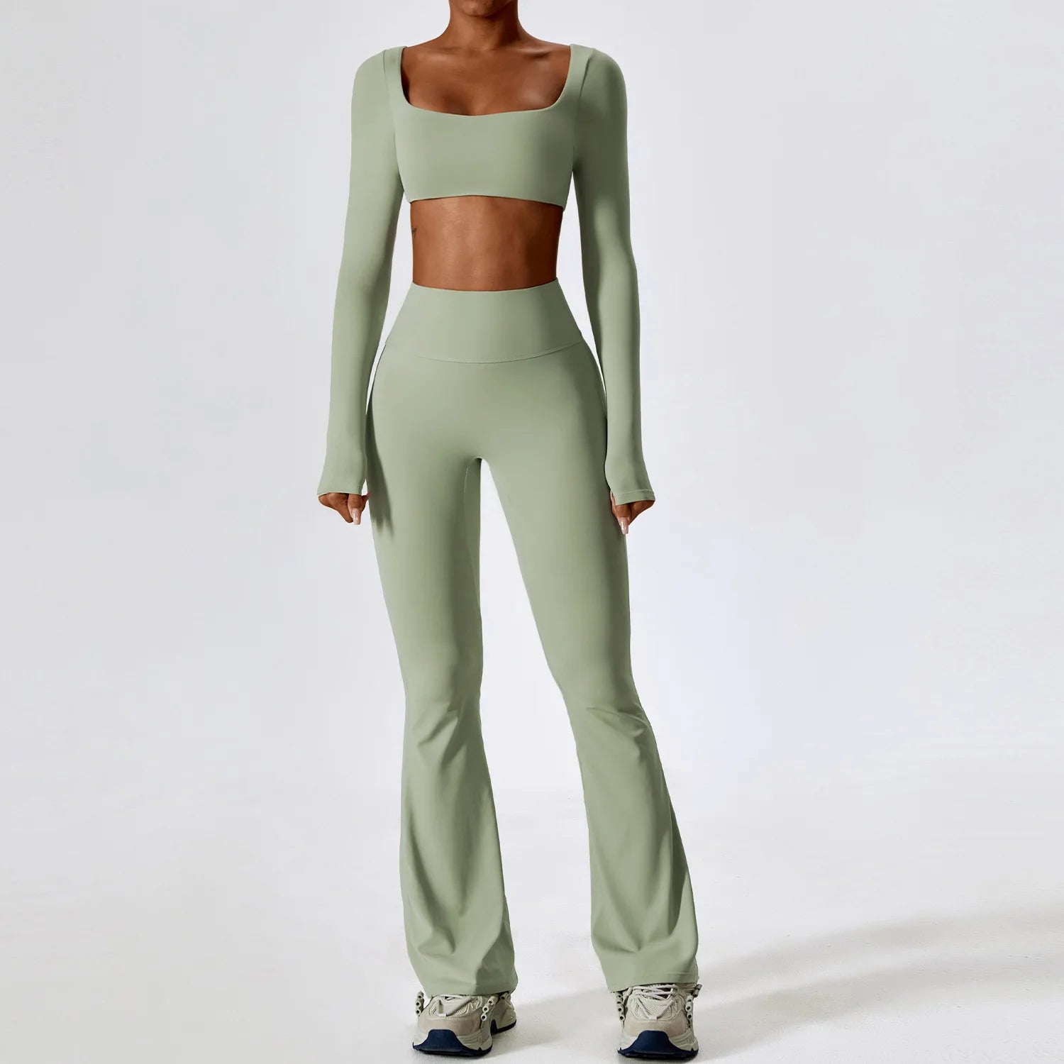 Women Yoga Set 2PCS Sportswear Push Up Workout Clothes Athletic Wear Gym Legging Fitness Bra Crop Top Long Sleeve Sports Suits