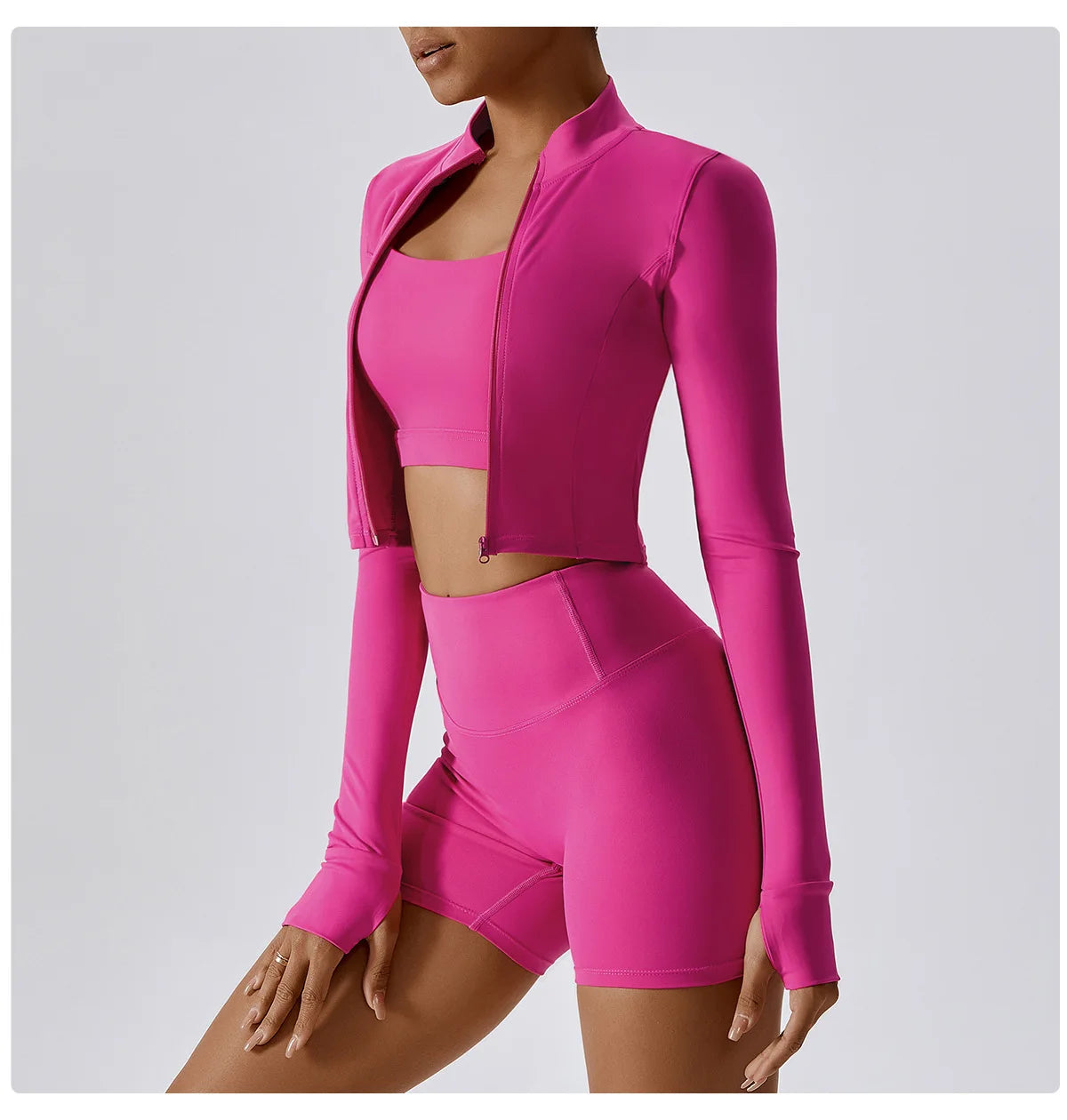 Women Outdoor Sports Long Sleeved Slim Yoga Clothes Quick Dry Zipper Cardigan Stand Up Collar Jacket Running Fitness Jacket Top
