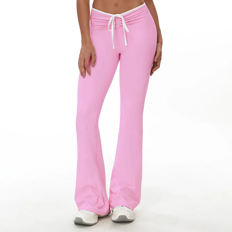 Bell-bottoms Women Yoga Leggings Drawstring Fitness Wide Leg Pants Gym Running Cycling Pants Sports High Waist Workout Leggings