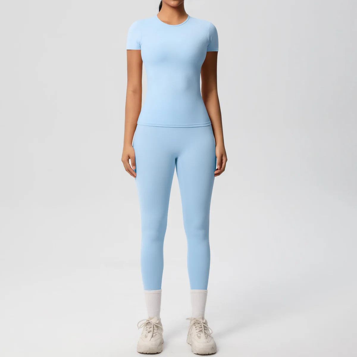 2PCS Yoga Set Women's Tracksuit Quick-Drying Gym Leggings Set Short Sleeve Breathable Gym Yoga Slim Fitness Active Top