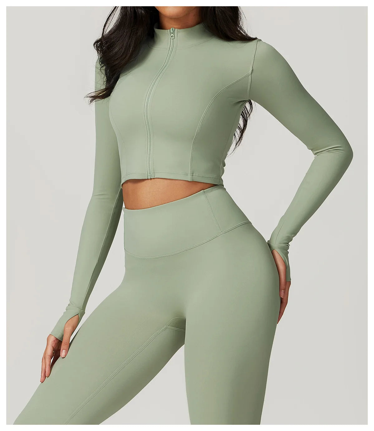 Women Outdoor Sports Long Sleeved Slim Yoga Clothes Quick Dry Zipper Cardigan Stand Up Collar Jacket Running Fitness Jacket Top