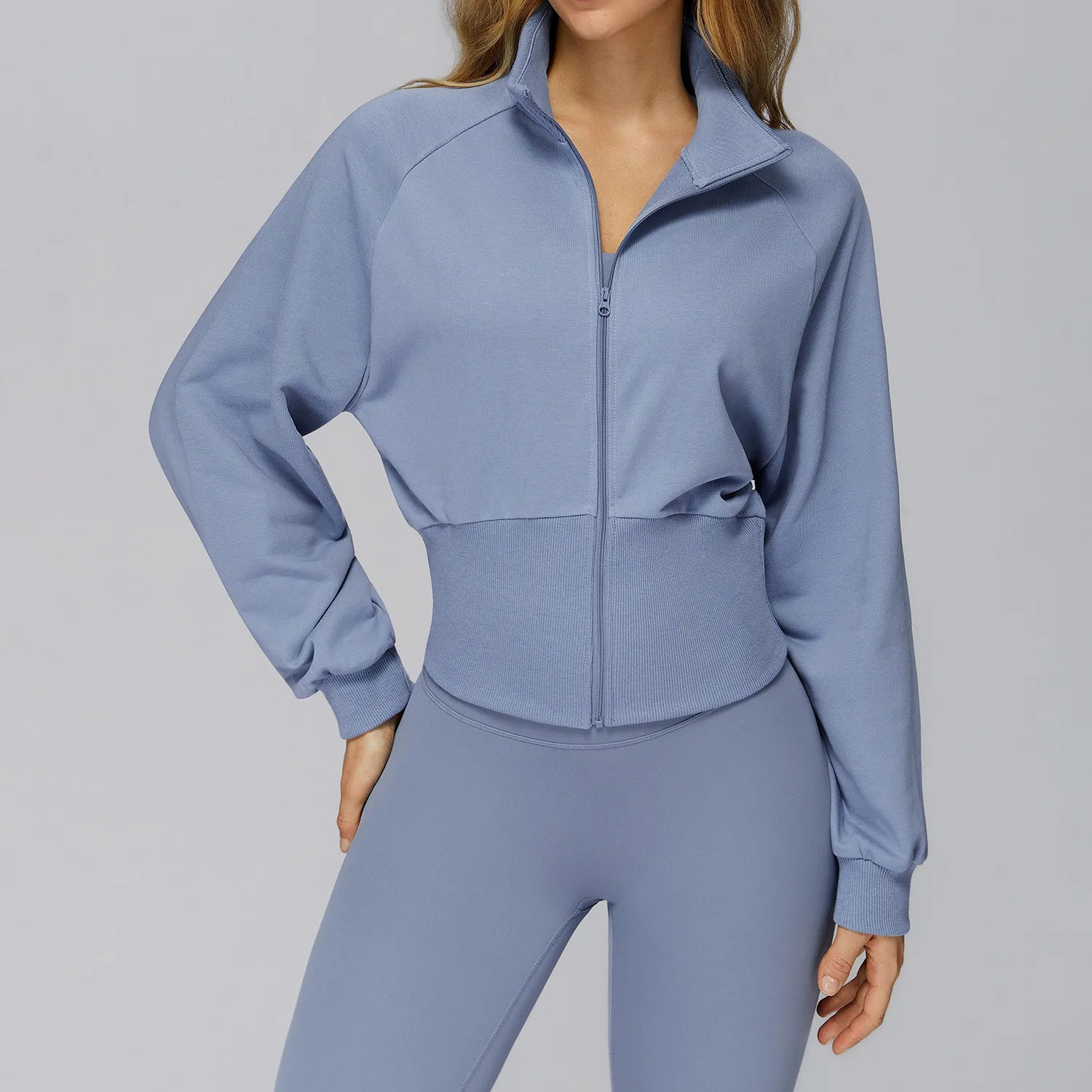 Winter Yoga Long Sleeved Women's Standing Collar Sweatshirt Windproof Zipper Warm Sweatshirt Loose Outdoor Running Sports Jacket