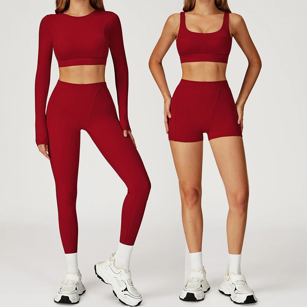 2PCS Yoga Set Gym Clothes Sportswear Yoga Suits For Women Outfits Fitness Set Tracksuits Sports Bra Gym Long Sleeved Leggings