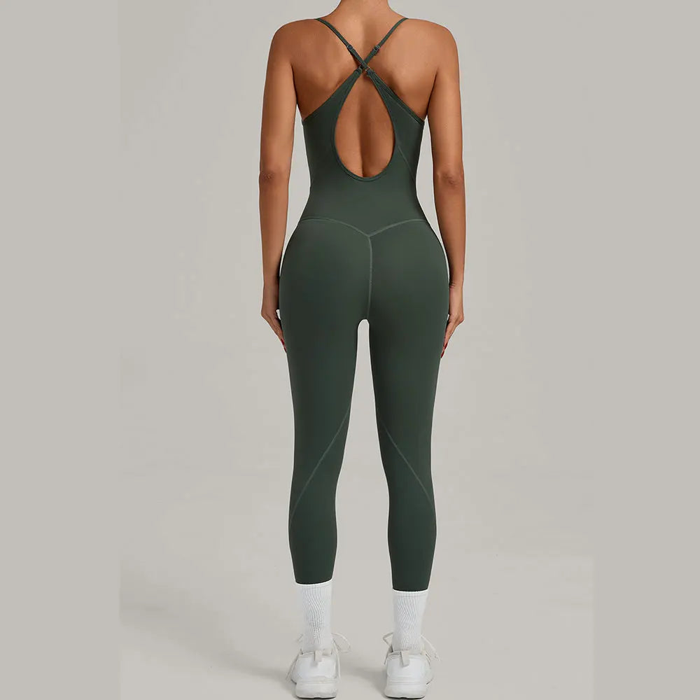 Fitness Jumpsuit Women Tracksuit Sports Playsuit Running One Piece Yoga Suit Scrunch Backless Set Rompers Gym Clothes