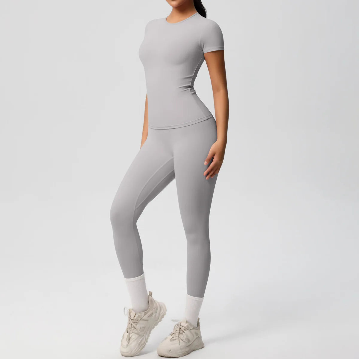 2PCS Yoga Set Women's Tracksuit Quick-Drying Gym Leggings Set Short Sleeve Breathable Gym Yoga Slim Fitness Active Top