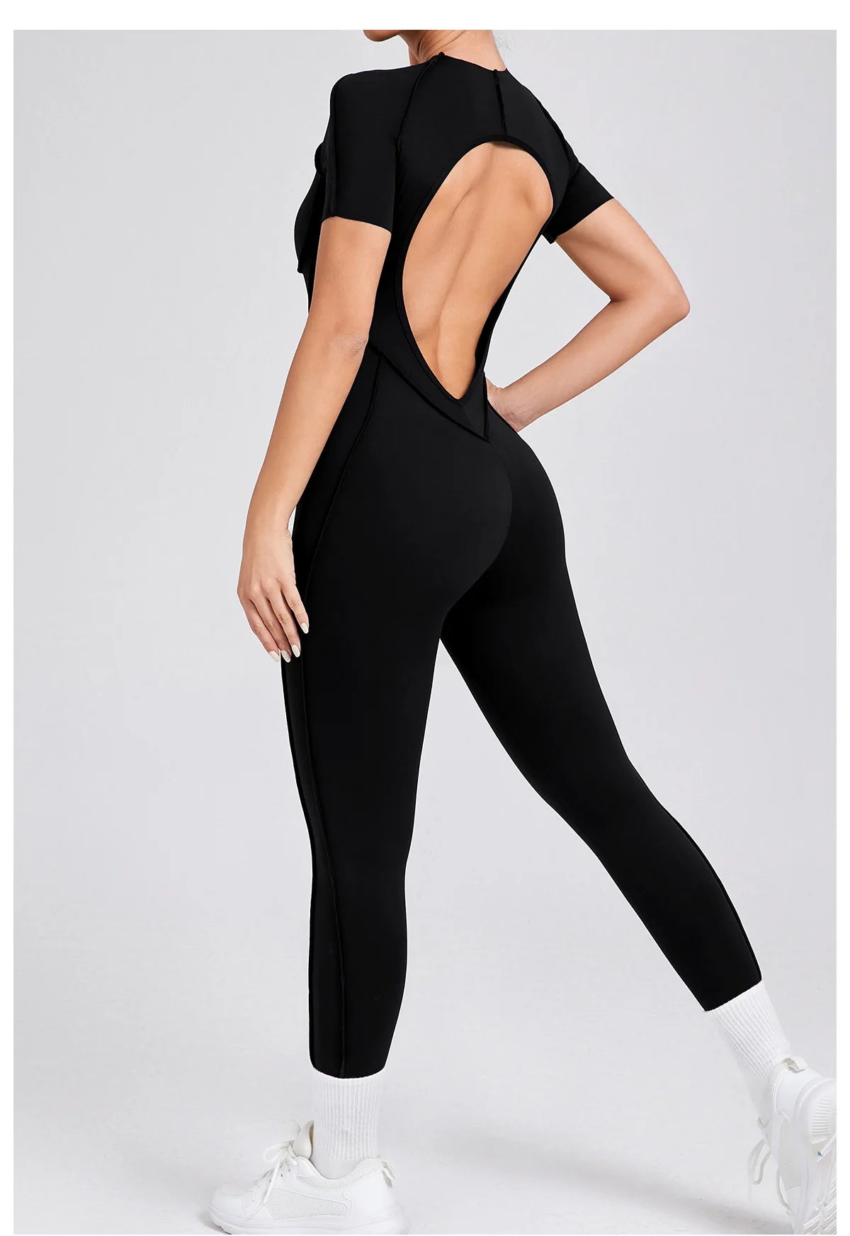 Seamless Yoga Jumpsuits Sports Fitness Hip-lifting Backless Short-sleeved One-piece Workout Rompers Gym Leggings Women Tracksuit