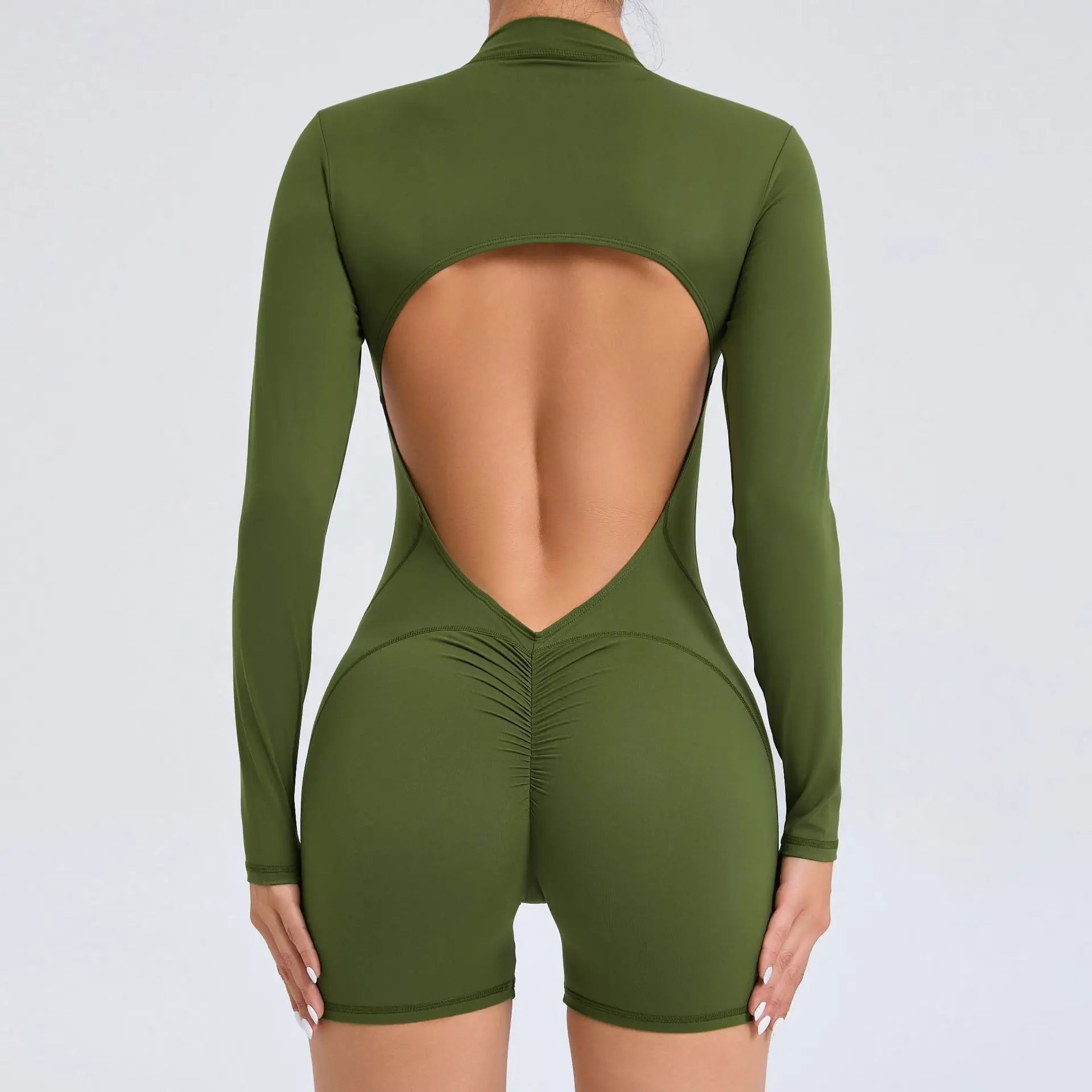 Sexy Back V Jumpsuit Women Tracksuit Yoga Set Sports Zipper Rompers Gym Long Sleeve Fitness Suit Gym Workout Bodysuit