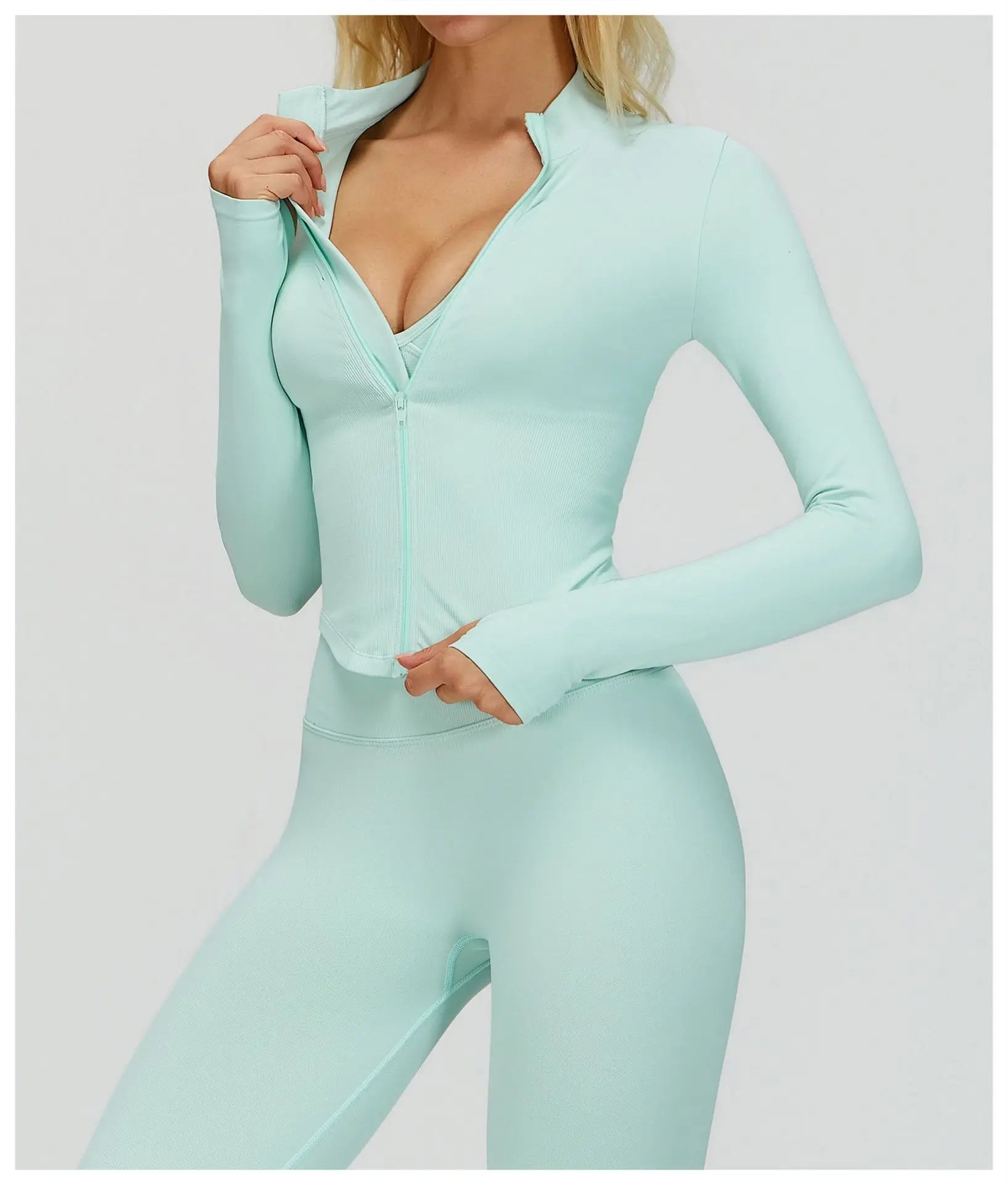 Seamless Outdoor Sports Long Sleeved Women Yoga Coat Quick Dry Zipper Cardigan Stand Up Collar Jacket Running Fitness Jacket Top