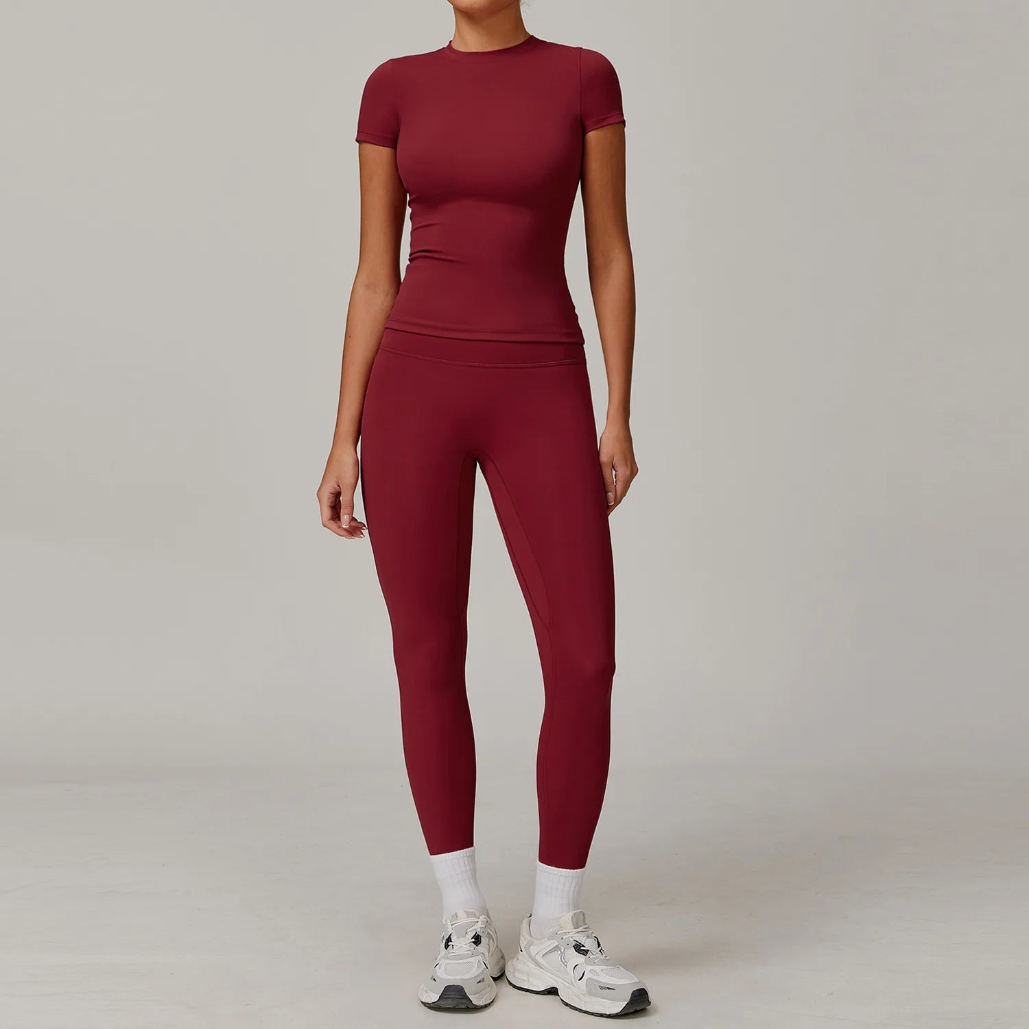 2PCS Yoga Set Sports Suit For Women Fitness Short Sleeve Tracksuits Sports Bra High Waist Leggings Gym Sports Clothes Sportswear
