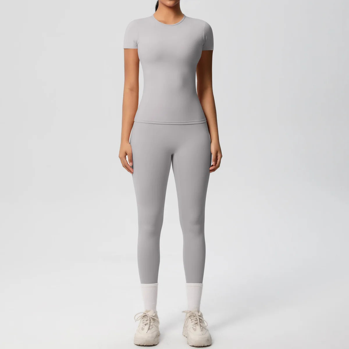 2PCS Yoga Set Women's Tracksuit Quick-Drying Gym Leggings Set Short Sleeve Breathable Gym Yoga Slim Fitness Active Top
