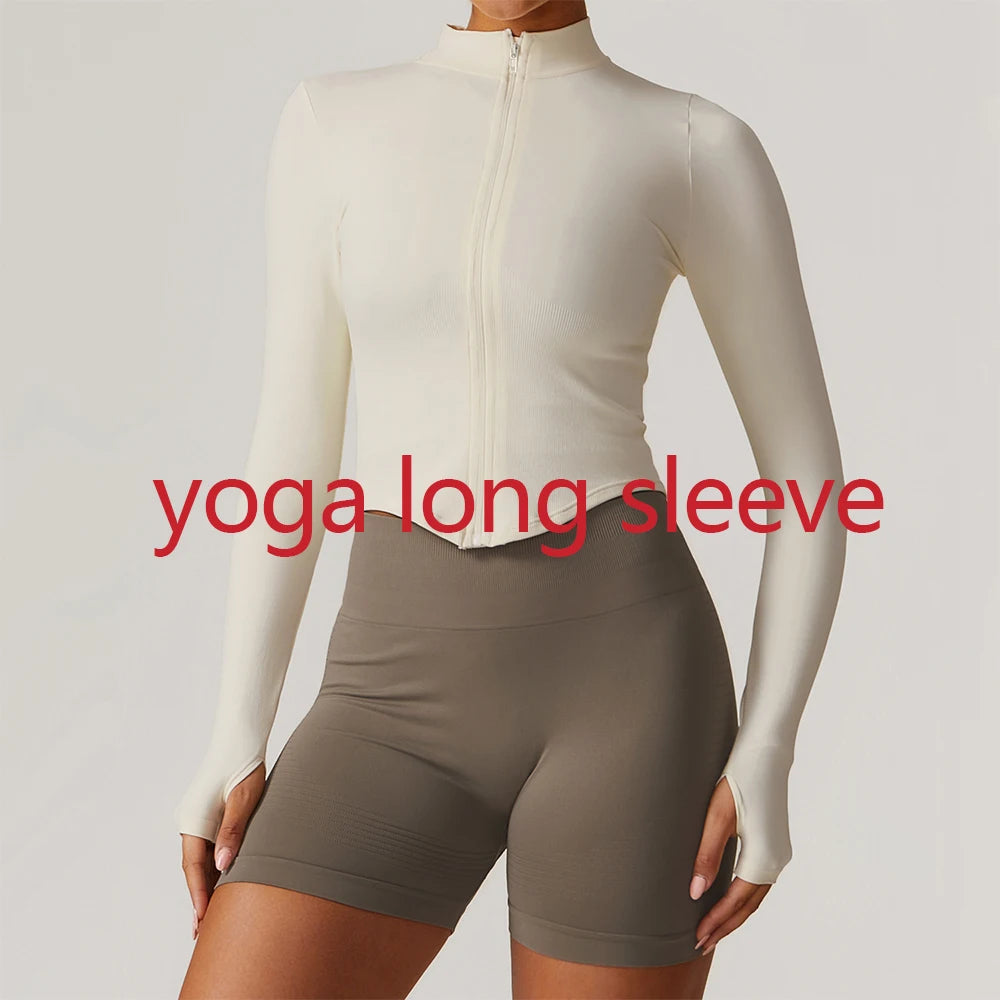 Seamless Outdoor Sports Long Sleeved Women Yoga Coat Quick Dry Zipper Cardigan Stand Up Collar Jacket Running Fitness Jacket Top