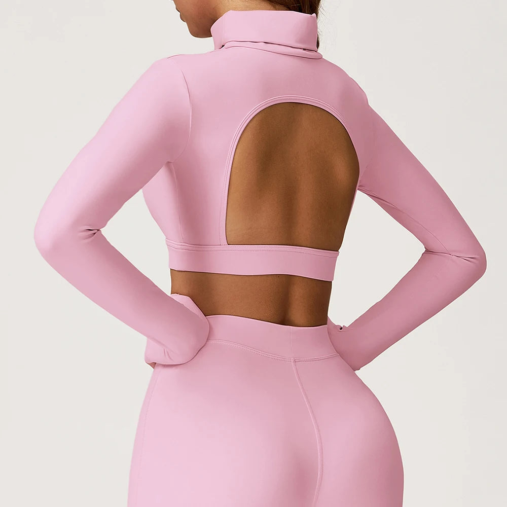 Hollow Yoga Shirts For Women Long Sleeve Fitness Running Gym Clothes Workout Dry Fit Breathable High Elastic Push Up Sports Top