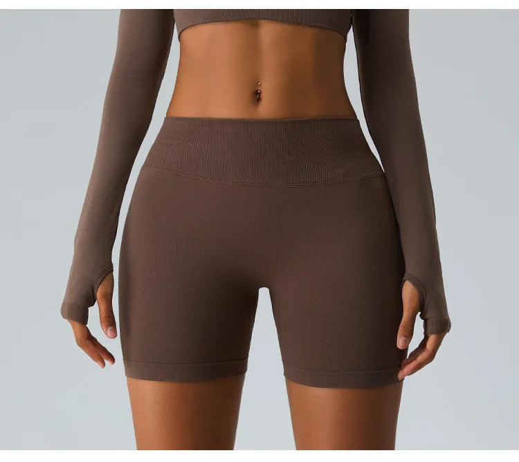 Seamless V Back Yoga Shorts Women Sportwear Fitness Tights Elastic Scrunch Gym Cycling Push Up Running Workout High Waist Shorts
