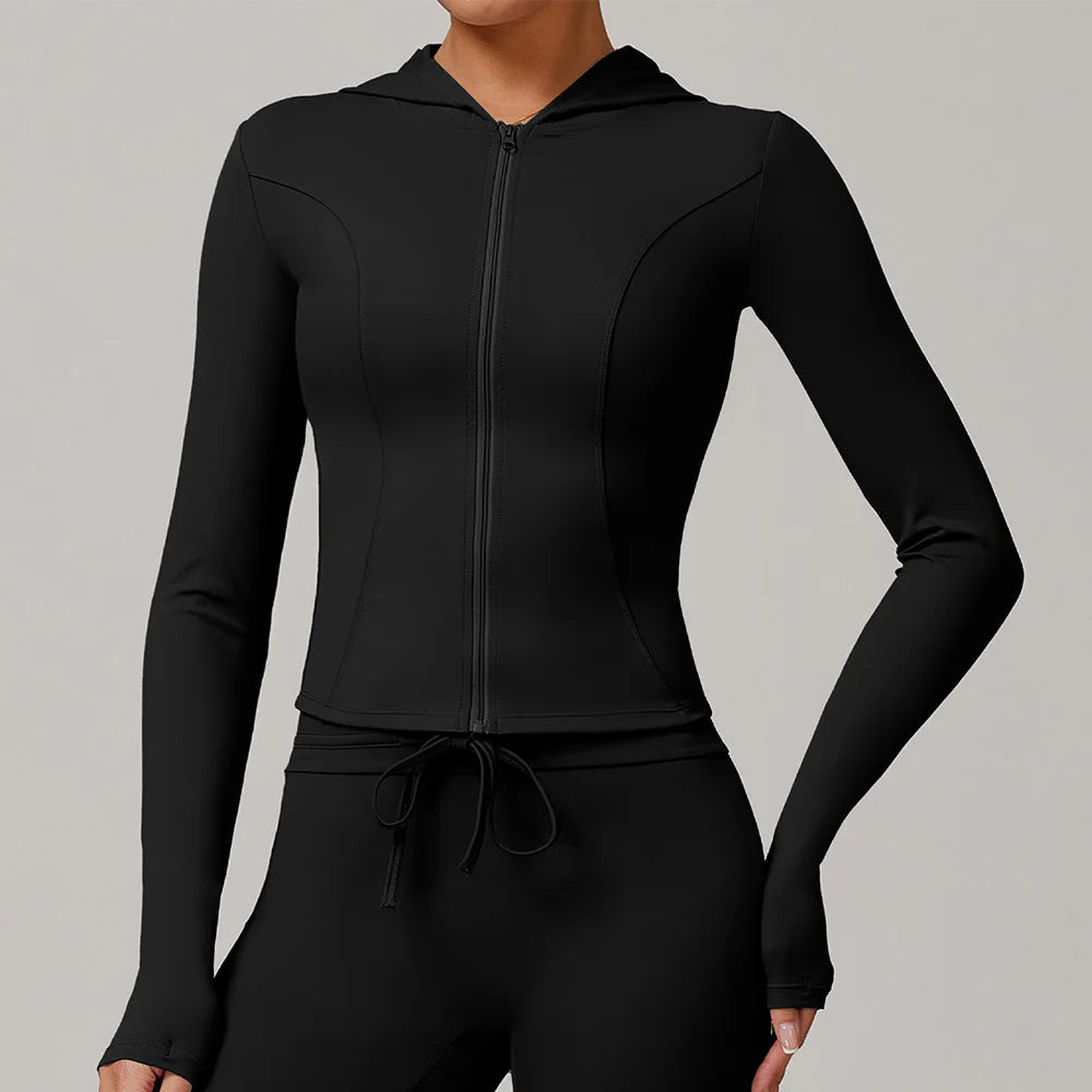 Women's Jacket Hooded Cardigan Tight Quick-dry Sports Fitness Coat Running Training Shirt Yoga Clothes Long Sleeve Sport Jacke