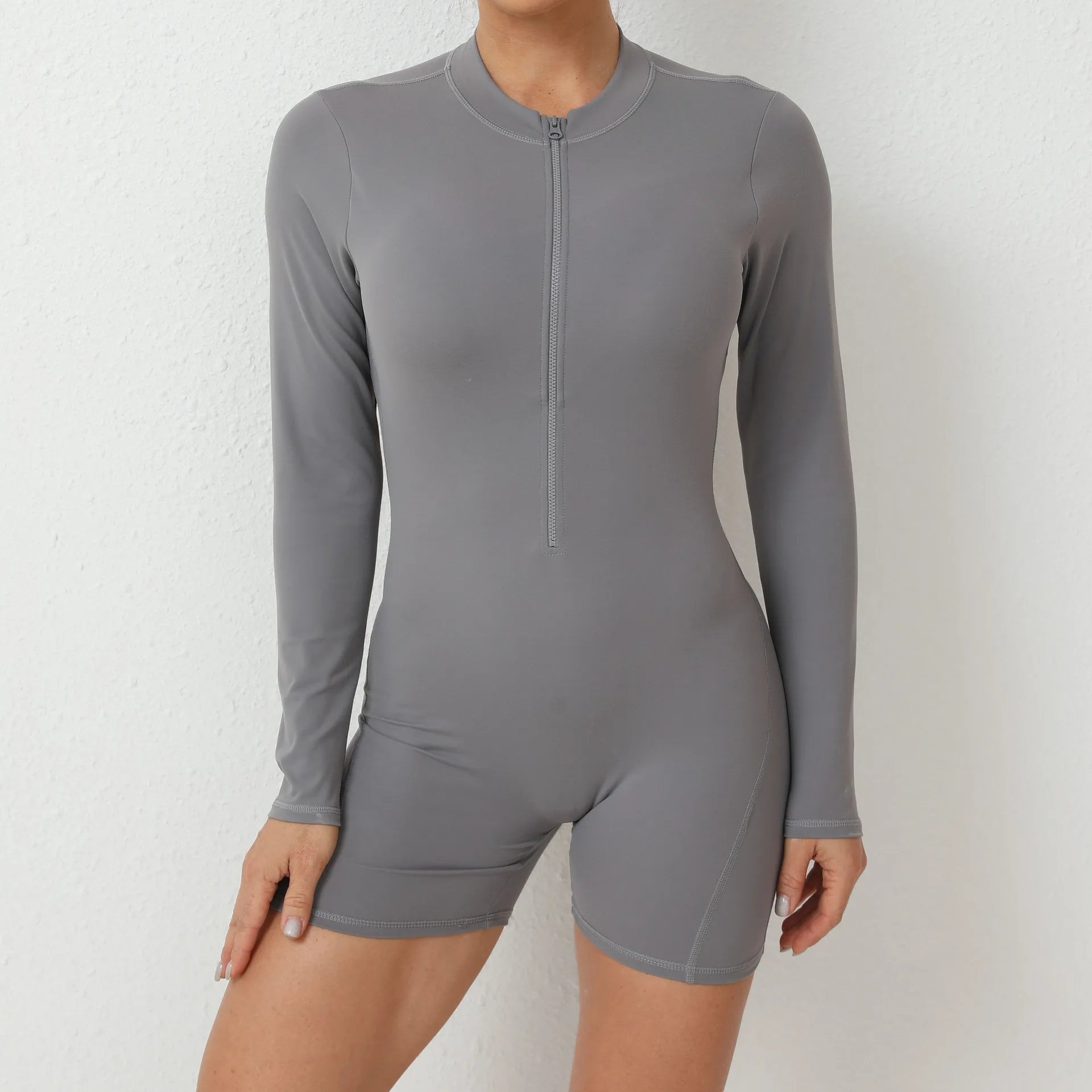 Sexy Back V Jumpsuit Women Tracksuit Yoga Set Sports Zipper Rompers Gym Long Sleeve Fitness Suit Gym Workout Bodysuit