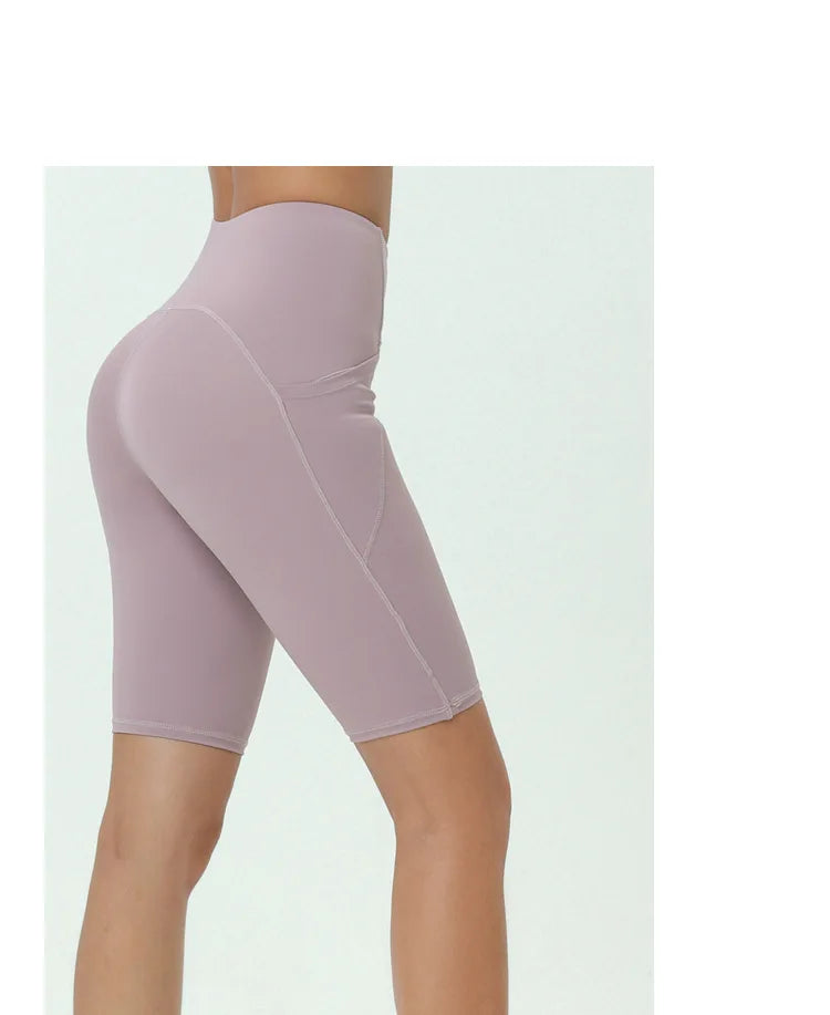 Comfortable Skin Friendly Summer High Waist Yoga Shorts Gym Hip Lift Pants Pocket Breathable Running Cycling Sports Shorts Women