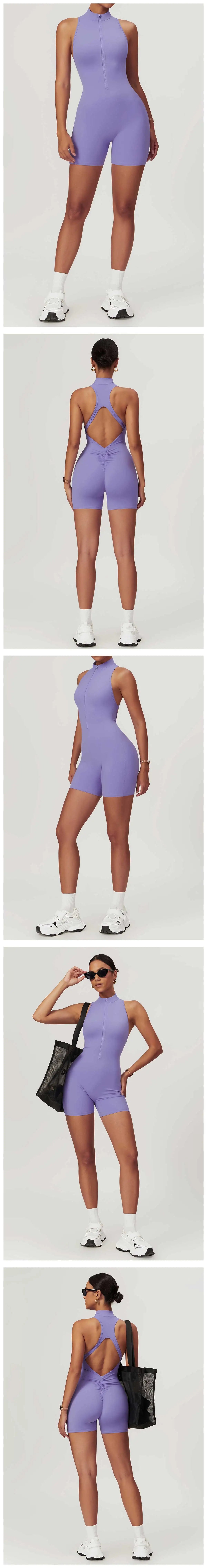 Scrunch Sports Overalls Gym Jumpsuit Women's Fitness Suit Short Sets for Woman Tracksuit Yoga Clothing Zipper Workout Sportswear